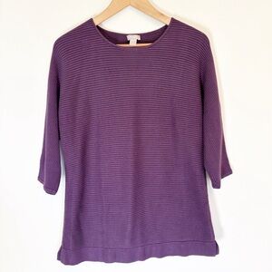 Chico's 3/4 Sleeve Pullover Purple Sweater Ribbed Crewneck Cute Hem Size 1 or Sm
